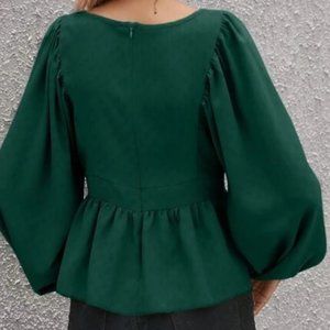 Emerald Green Lantern Sleeve Fitted Blouse